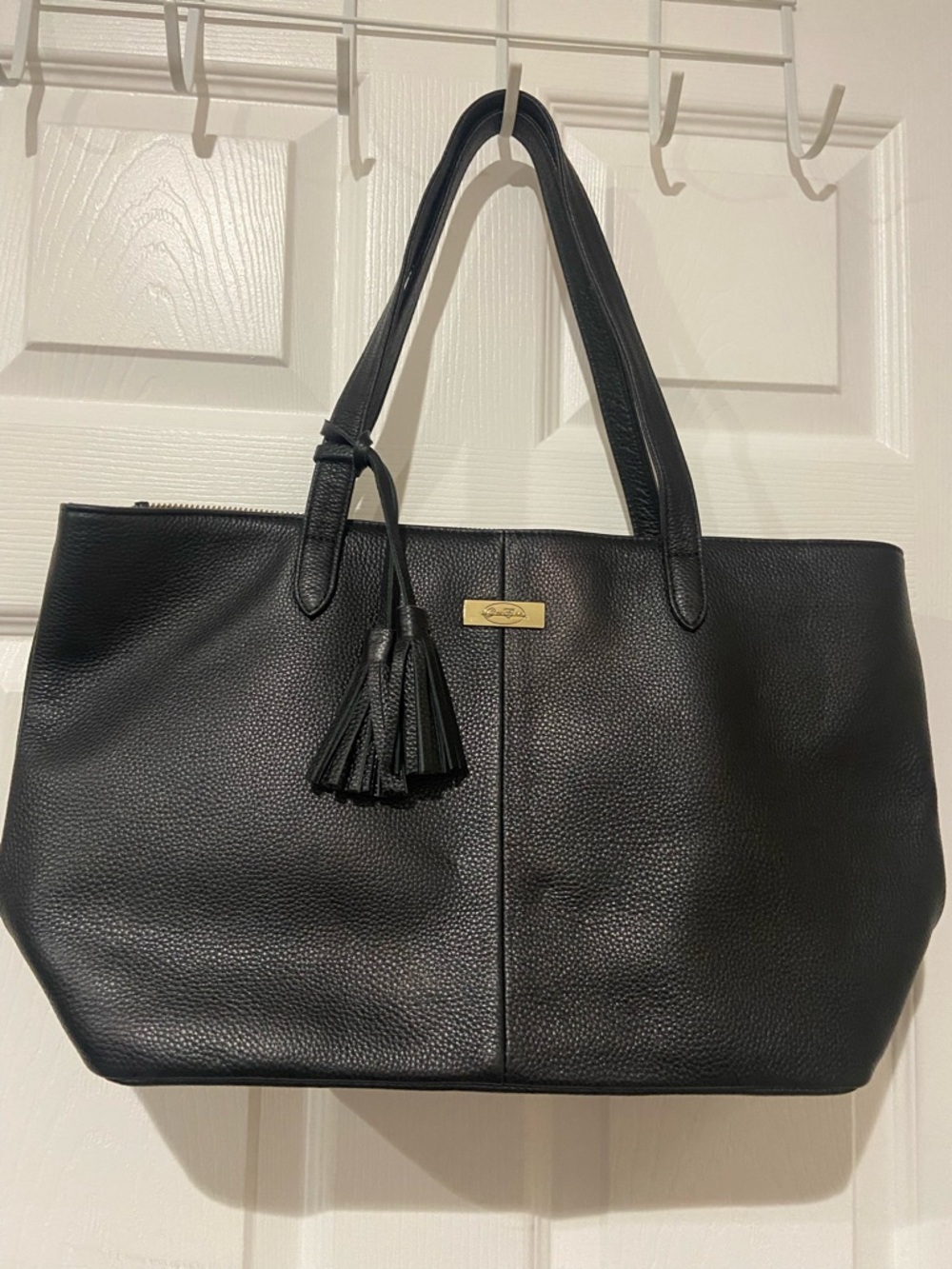 Classic Black Leather Tote with Tassel - Unbranded